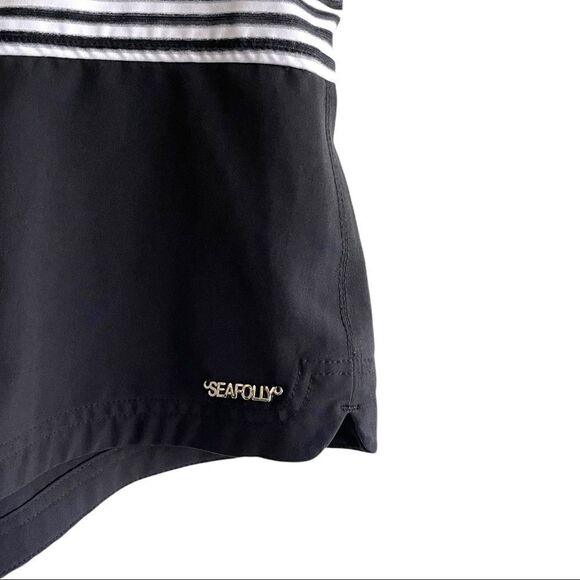 SEAFOLLY Fold-Over Swim Coverup Shorts Black White Stripe L - Picture 5 of 7